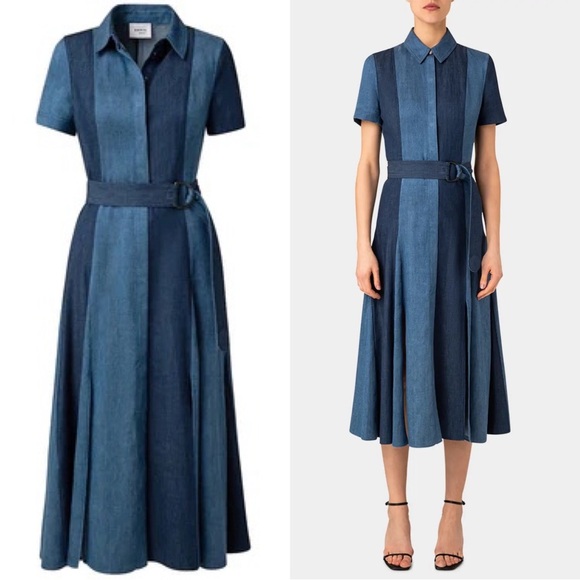 Akris Punto Dresses & Skirts - Akris Punto Paneled Denim Striped Collared Midi Shirtdress Size Blue NWT